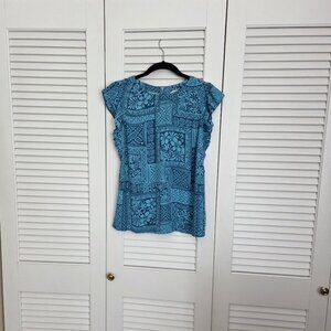 Loft, Aqua & Teal, Flutter Sleeve Blouse